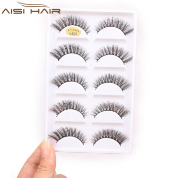 Aisi Hair Cheap Price 5 Pairs Handmade Cross False Eyelashes , Mink Eyelashes 3d